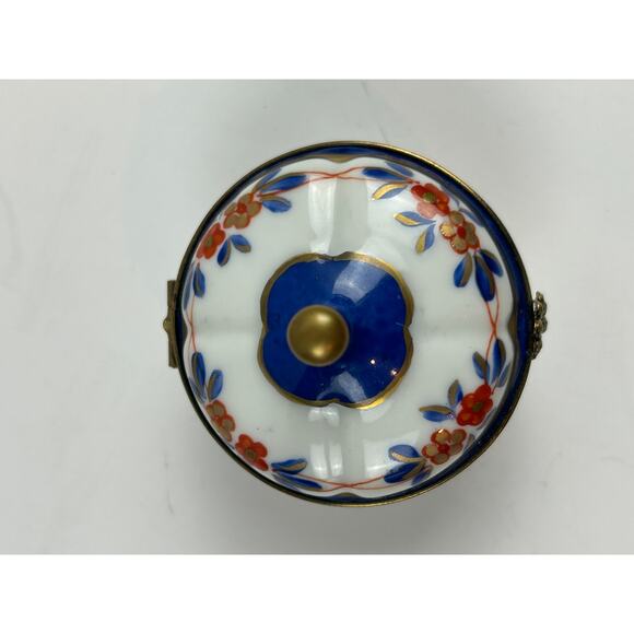 Charmat Limoges France Hand Painted Porcelain Trinket Box Floral Blue Gold - Picture 6 of 10